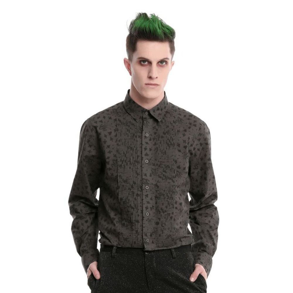 DC Comics The Joker Woven Tuxedo Button-Up Long Sleeve Shirt Men's Gray Size M